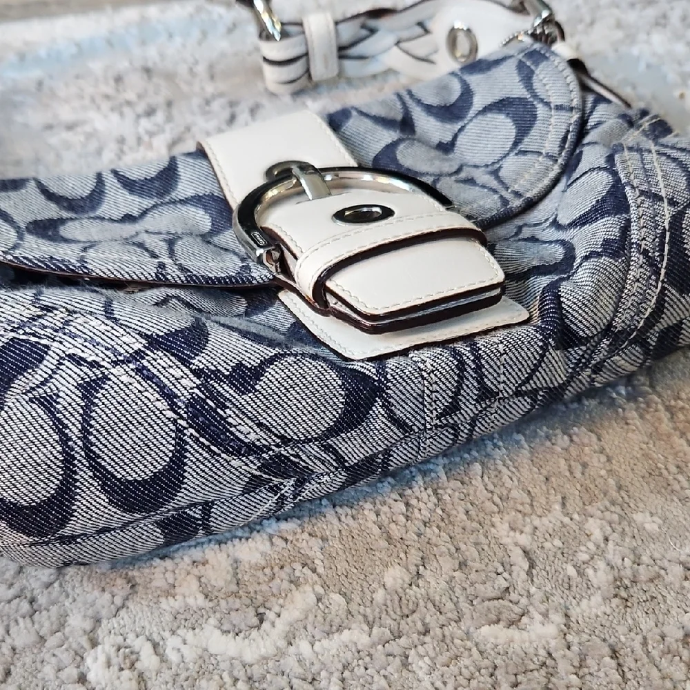 Coach Blue and White Monogram Shoulder Bag - Picture 5 of 7